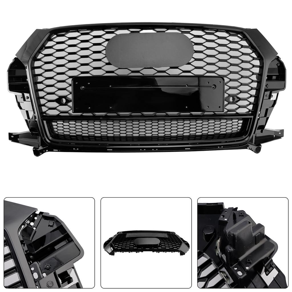 RSQ3 Style Front Honeycomb Grill Grille 8U0853653M Fit Q3 2016-2018 Gloss Black