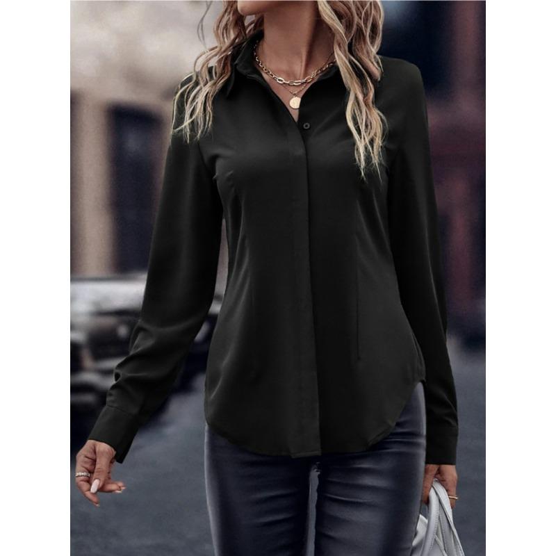 Women's Commuting Style Slim Fit Cardiga Button Double Door Tube Satin Lapel Long Sleeved Blouses & Shirts