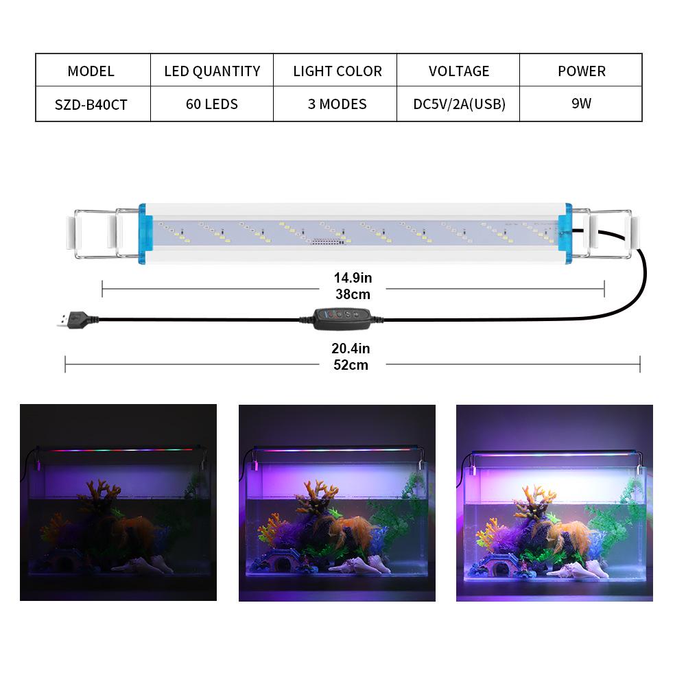 Ultra-Thin Aquarium LED Light with Blue-White Tricolor for Aquatic Plants and Fish Tanks