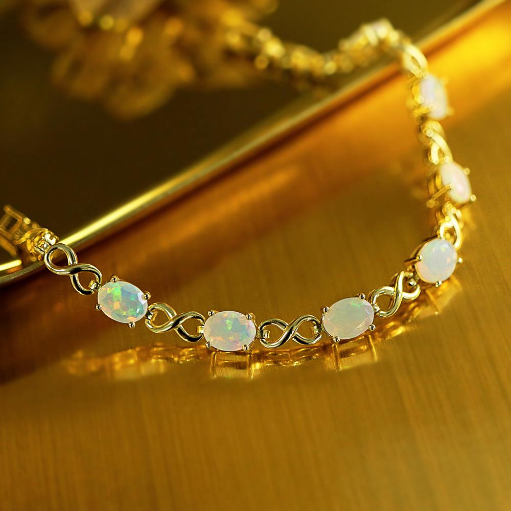 Colorful Opal Gemstone Clasp Bracelet 925 Sterling Silver Natural Colorful Fine Jewelry for Women Wife Mom Nice Gift 2024