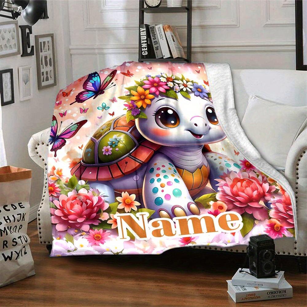 Cute Turtle With Flower Crown Home Customization Blankets Soft Cozy Lightweight Allseason Multipurpose Blanket For Picnic Sofa Office Bed Living Room