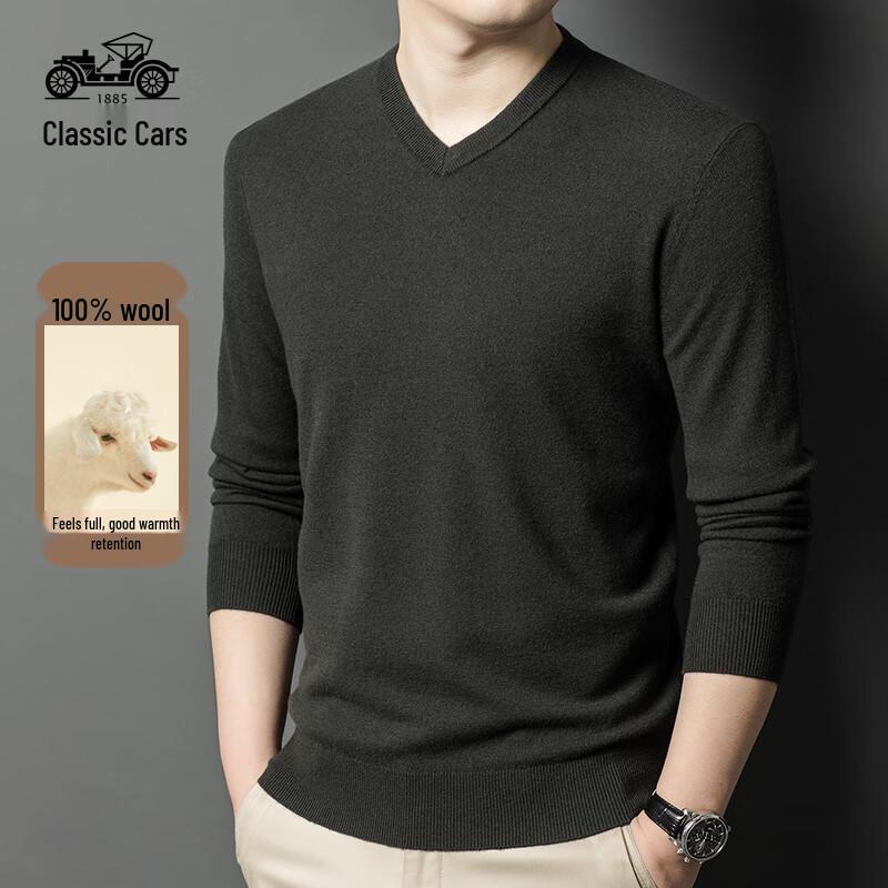Men's V-Neck 100% Wool Sweater