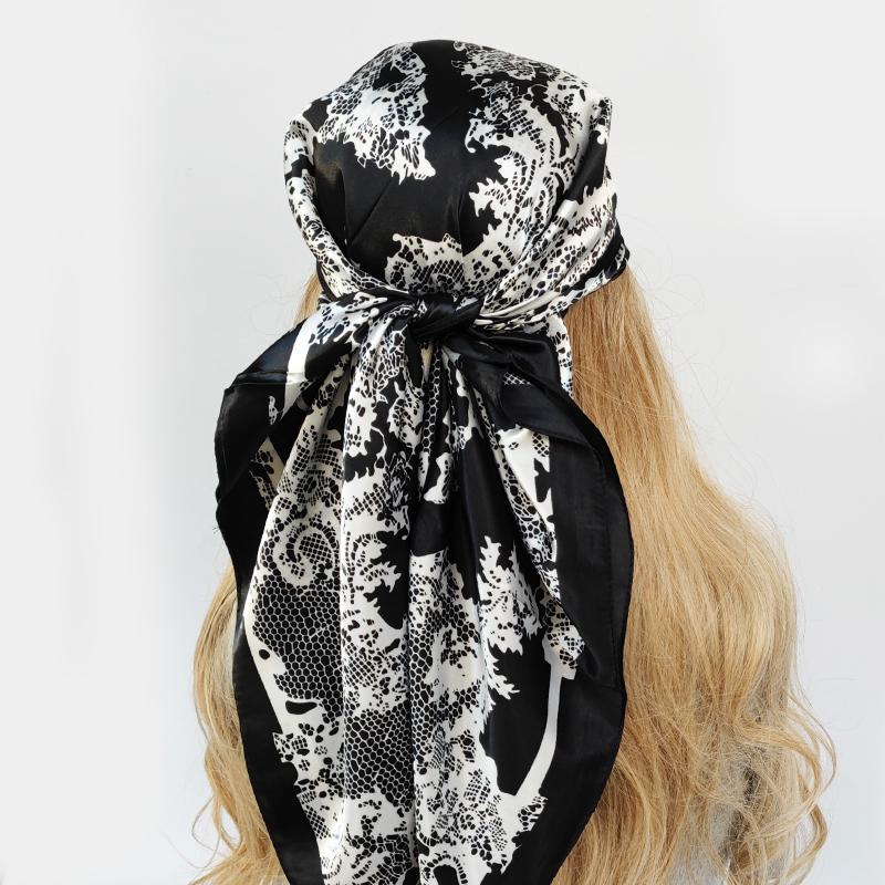 Lenço de Pescoço Xale Envoltórios Estampa Seda Cetim Cachecol quadrado Mulheres Muçulmanas Hijab Elegante Faixa de Cabelo Bandana design marca foulard