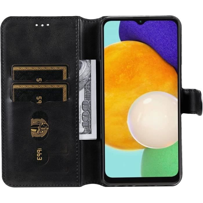 Coque - Samsung - Galaxy A04s - Effet Cuir - Noir - Portefeuille avec Emplacements