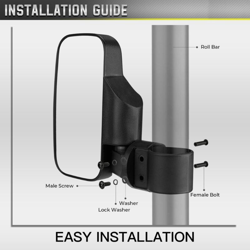 UTV Folding Side View Glass ImpactResistant Easily Install Universal Side View Glass for 1.6“-2“ Roll Bar Cage