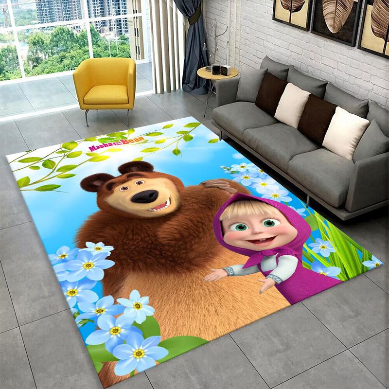 Cartoon Cute M-Masha Bear Non-Slip Area Rug for Living Room,Bedroom,Playroom,Soft Carpet Floor Mat Home Decor Rug Kids Room