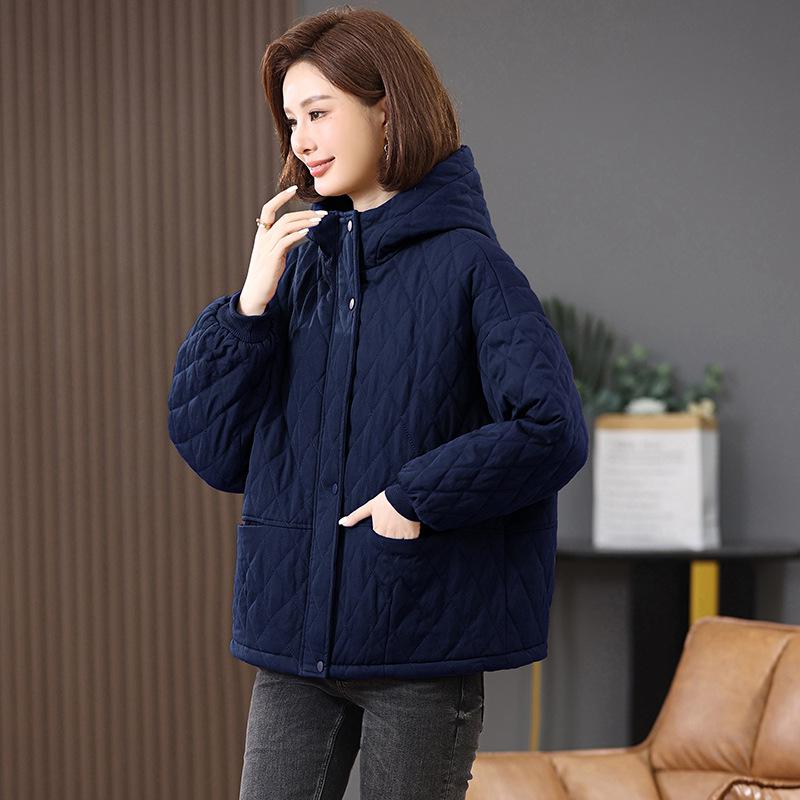 Damen Baumwolljacke in Übergröße - Herbst/Winter 2024, Casual, Leicht, Warm, Kurzer Mantel für Mütter mittleren Alters und ältere Mütter