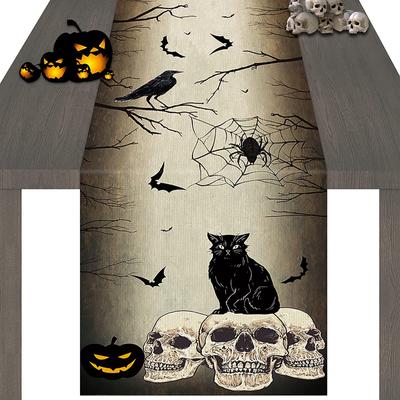 Corredor de mesa para halloween, corredor de mesa fantasma de gato, caveira, morcego, corvo, aranha, decoração de mesa para férias, ambientes internos e externos