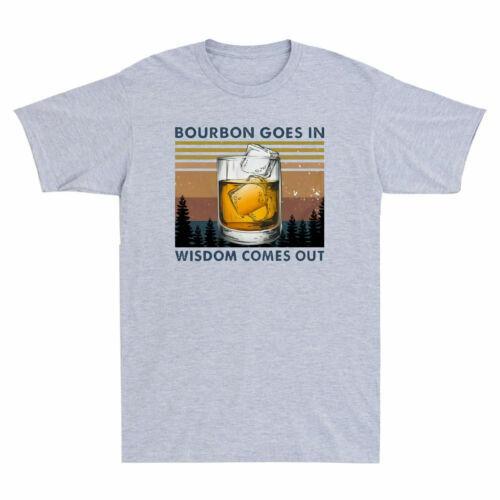 Glass Cup Bourbon Goes In Wisdom Comes Out Whiskey Men Vintage T-shirt Cotton XXL
