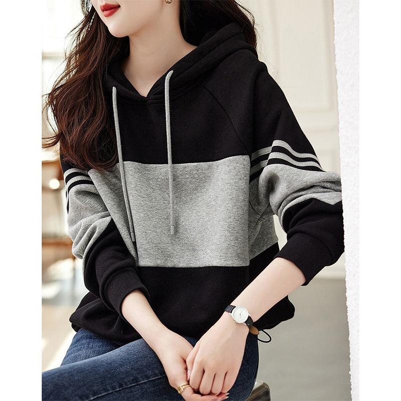 Autumn Loose Casual Patchwork Hoodies Ladies Simple Fashion All-match Pullover Top Women Hooded Sweatshirt Female Clothes