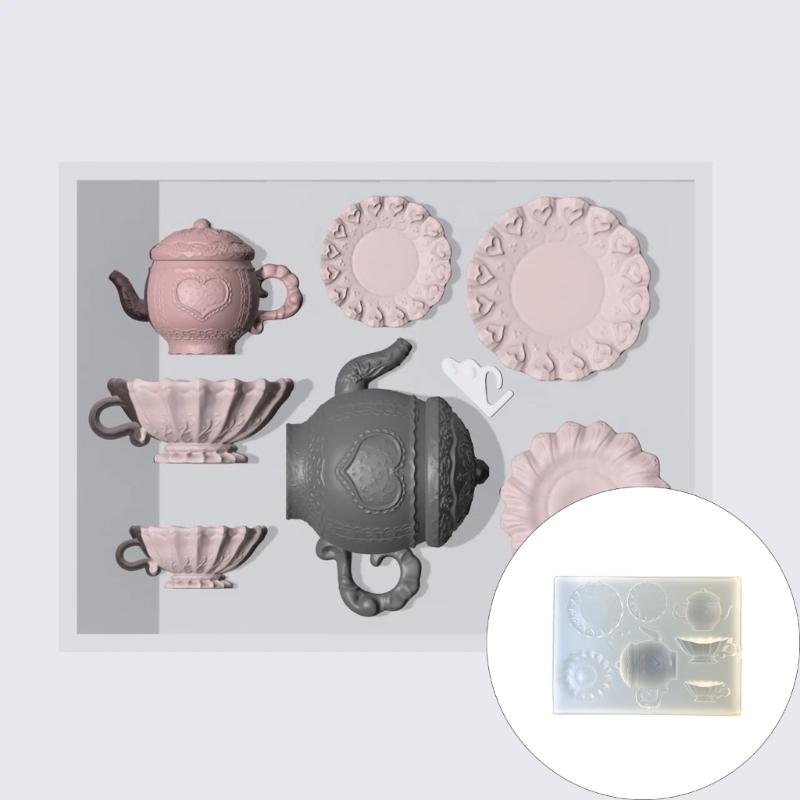 Elegant Silicone Mold for Crafting Afternoon Teas Accessories Teapot Cup Plate Epoxy Mould Jewelry Making Tool