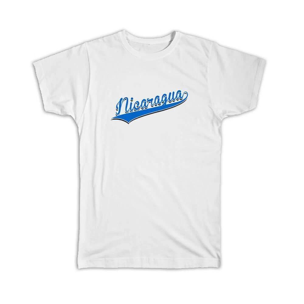 Gift T-Shirt : Nicaragua Flag College Script Calligraphy Country Nicaraguan 3XL