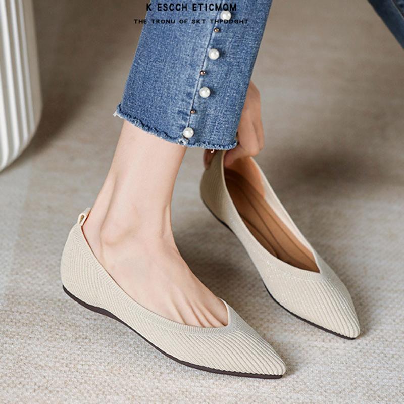 fashion Stretch Knitted Straight Grain Moccasins Breathable Cozy Work Shoes Brief Slip-on Fashion Ladies Flats Light Driving Loafers