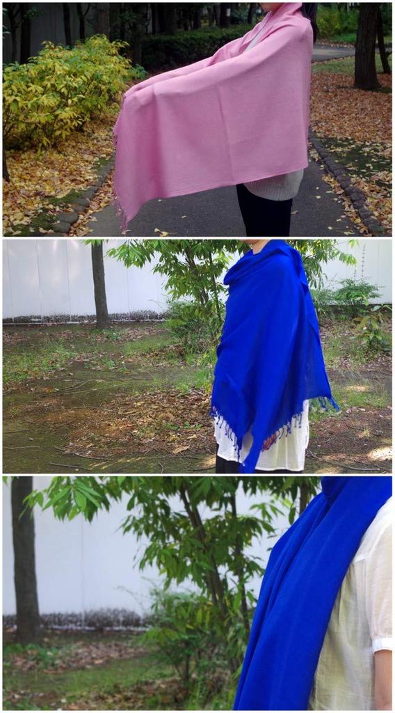 All Over the Large Solid Color with a Cashmere [.a World] Stole/Scarf, 100% Wool, Shawl, Soft, Touch, Women's Blanket, Off-White (Natural)