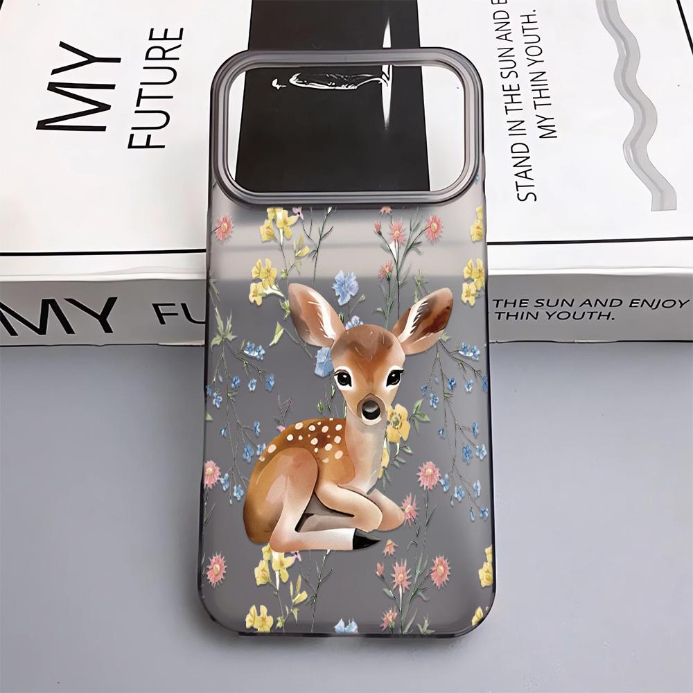 

Flowers Full Screen Cute Sika Deer Phone Case For IPhone 16 15 14 13 12 11 Pro Max 17Air 17 Plus Glossy HD Soft Clear PC Cover For iphone 11 ProMax
