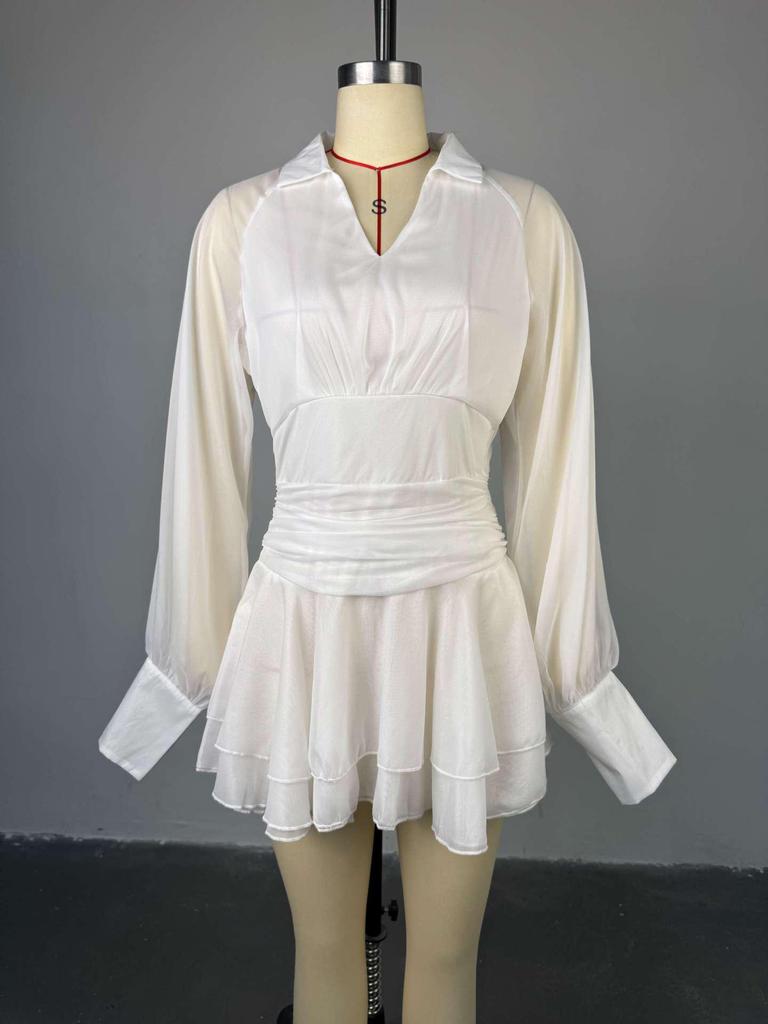 2025 Summer V-Neck Lantern Sleeve High Waist Slim Dress