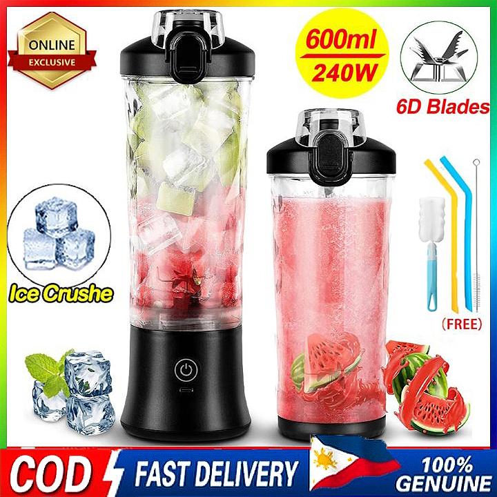 600ml Portable Blender 240W USB Rechargeable Electric Juicer with 6D Blades, BPA-Free, 4000mAh Lithium Battery, Quick Charge, Small Container for
