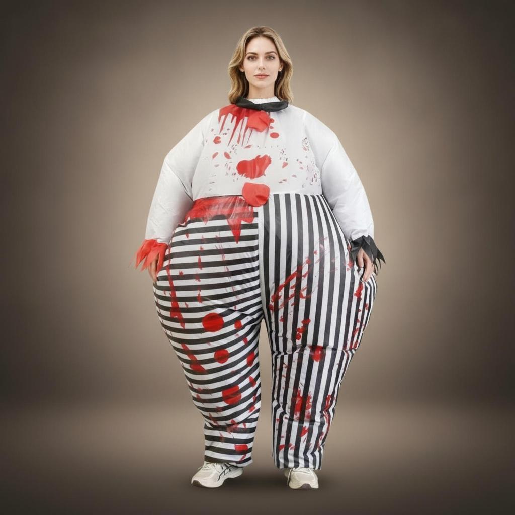 Inflatable Clown Costume Funny Suit with Blower Full-Body Jumpsuit for