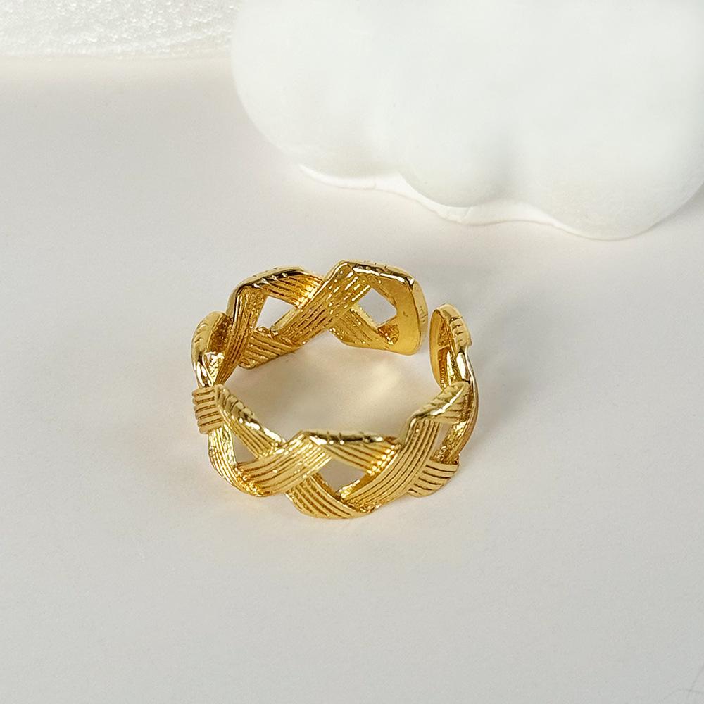 European & American Striped Crossover Luxury Open Couple Rings Jewelry