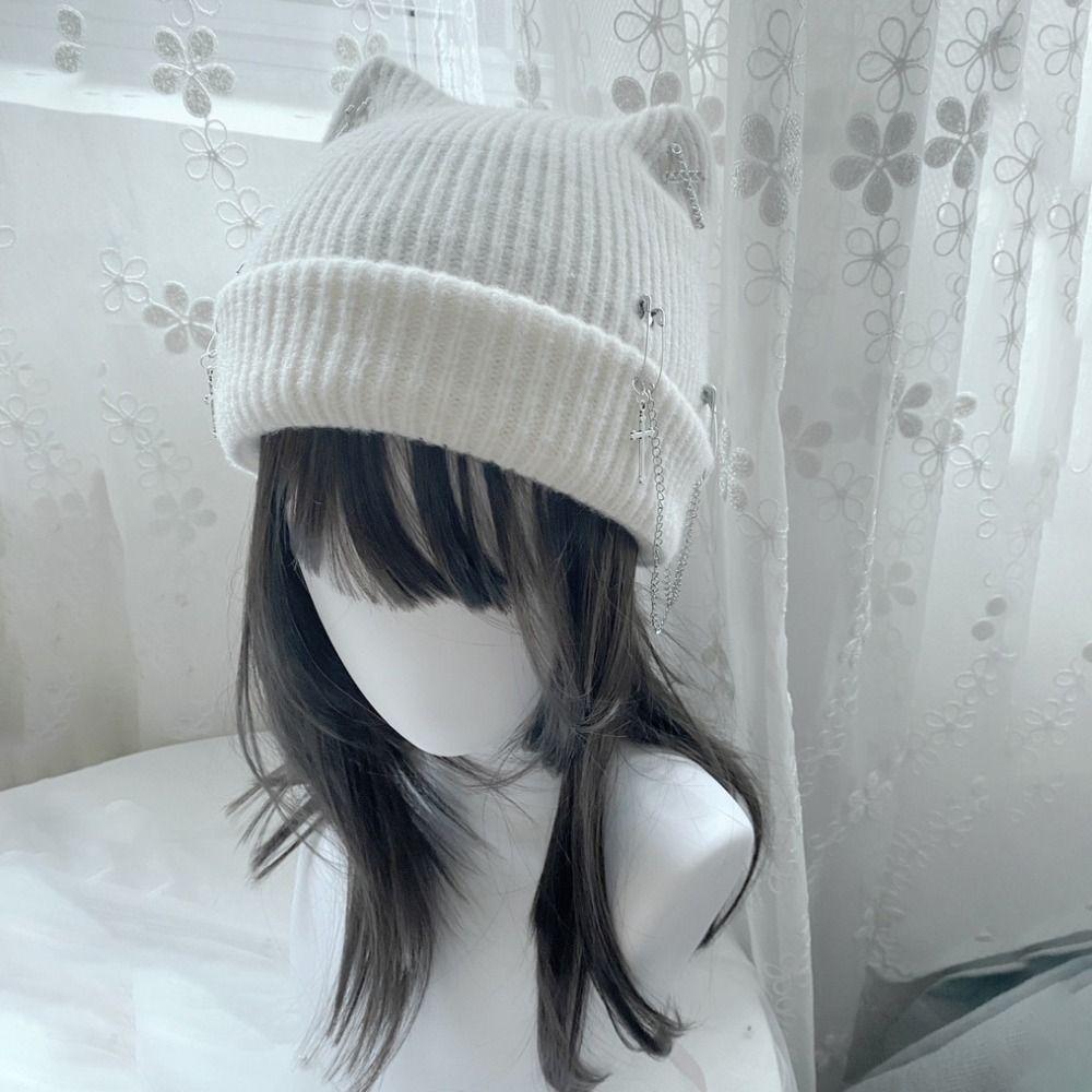 Subculture Headwear Y2K Cat Ear Hat Handmade Pullover Hat Punk Beanie Hat  Female Teens