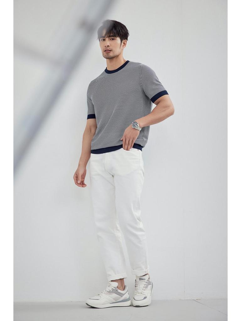 2024 Men's Striped Polo: Short-Sleeve, Versatile Round Neck Knit Shirt