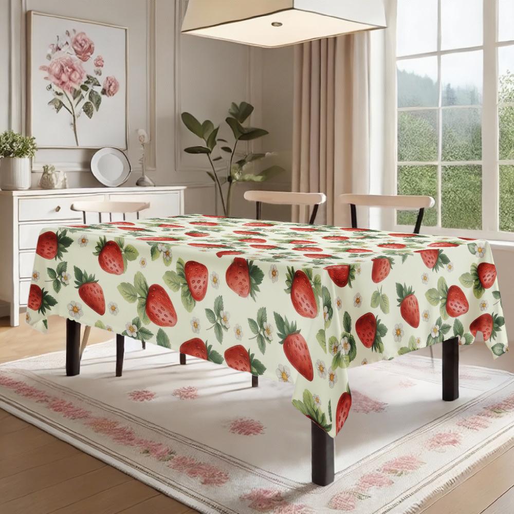 Jingyue Pet Unisex Strawberry Pattern Rectangle Tablecloth For Table Decor Kitchen Dining Waterproof Reusable Tablecloths For Table Holiday Party
