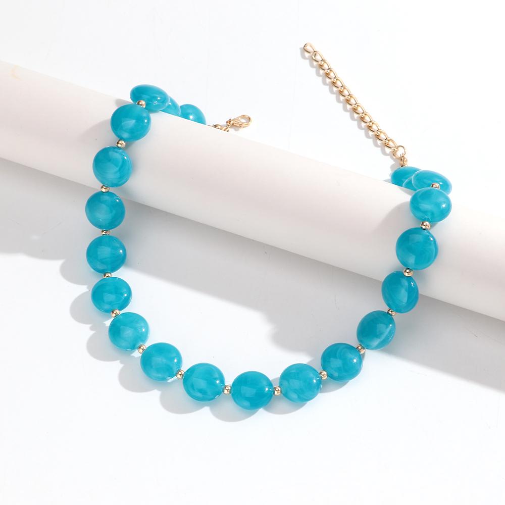 New Trendy Green Acrylic Geometric Beads Choker for Women Fashion Resin Crack Flat Circle Beaded Necklace Boho Jewelry Gift