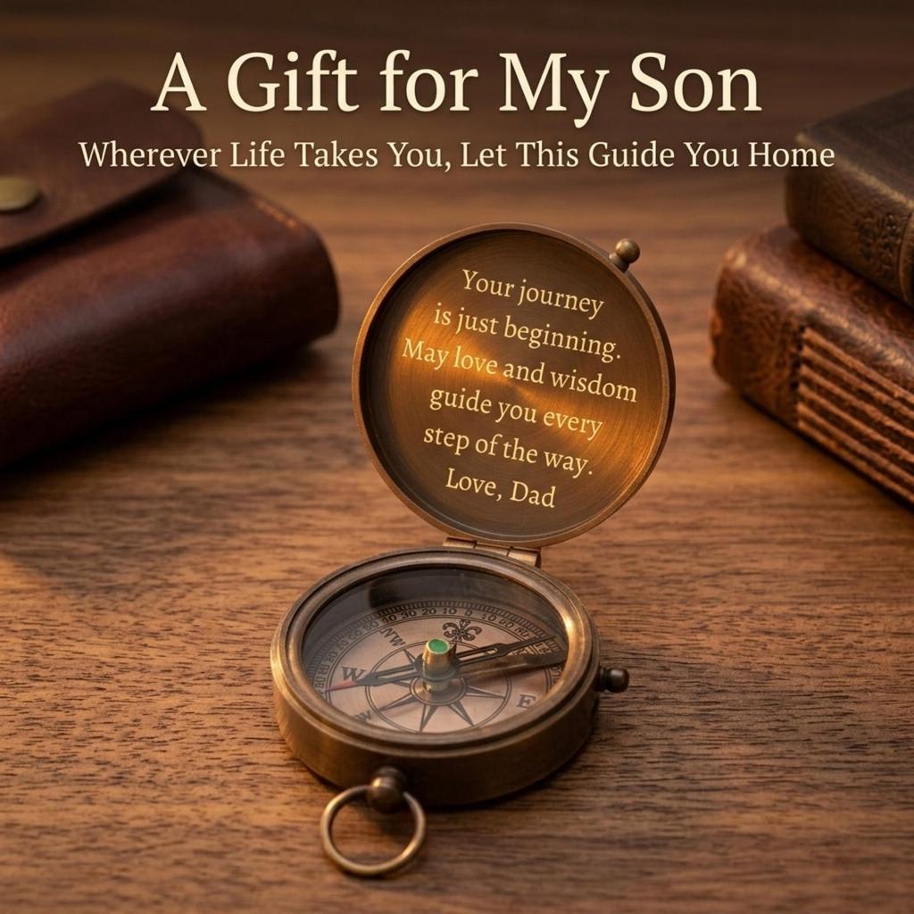 Engraved Compass Keepsake Gift for Men Custom Brass Navigation Compass