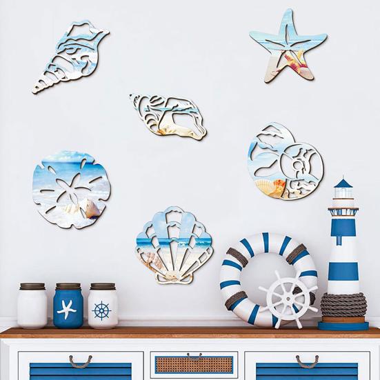 Marine Wall Decoration Wooden Board Hanging Coastal Conch Shell Unique Mediterranean Wall Art Nautical Beach Theme Decor for Home Bedroom Living Room