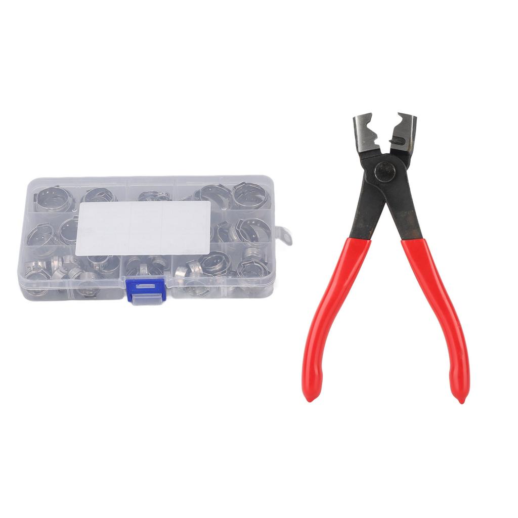 80PCS Hose Clip Assortment Kit Stainless Steel Single Ear Pipe Clamps with Clamping Pliers
