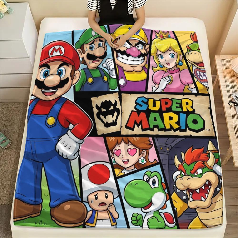 Super Mario Poster Flannel Blanket Unique Print Perfect For Home Bed Sofa Chair Picnic Travel -HE93 75x90cm