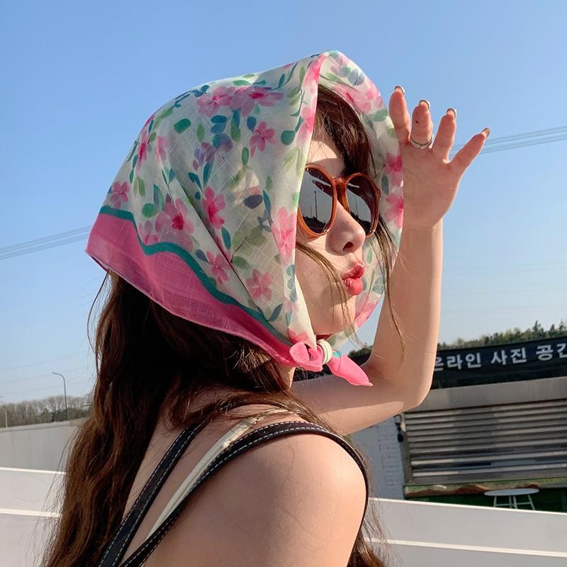 Eșarfă mică pătrată retro de țară, eșarfă artistică franțuzească din bumbac și in, eșarfă de cap pentru femei de primăvară și toamnă, vară, pentru umbră și protecție solară