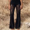Women's High Waist Sheer Lace Flare Pants Sexy See-Through Casual Trousers