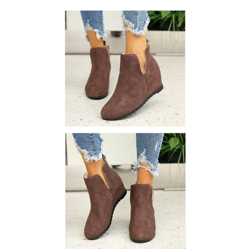 European and American foreign trade large size V-mouth bevel velvet short boots women's winter new British style solid color leather Chelsea boots