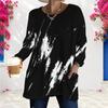 Women Plus Size Round Neck Long Sleeve Printed Loose Fit Longline T Shirt With Pockets