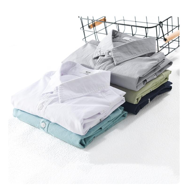 Summer Men's Casual Shirt Daily Pure Cotton Short Sleeve Shirt Lapel Collar Solid Color Double Pockets Shirt Youth Simple Style Men Clothing