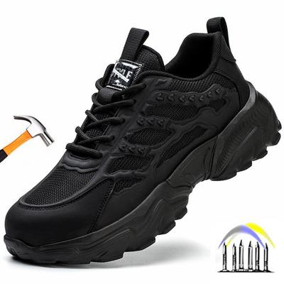 Work Sneakers for Women Men Comfortable Work Shoes Light Safety Shoes Anti-puncture Black Work Shoes Men Steel Toe Cap Sneakers