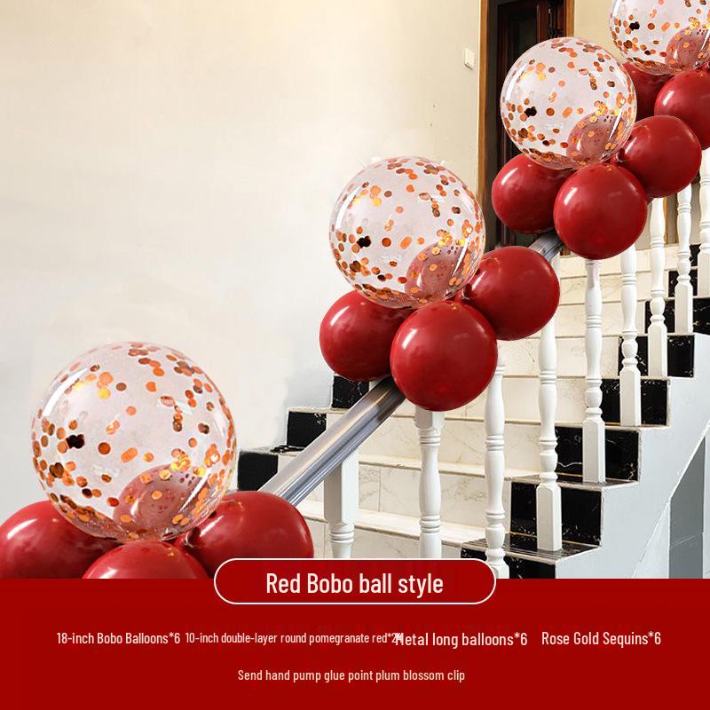 Romantic Wedding Staircase Handrail Decoration Set with Tulle, Balloons, and Pull Flowers