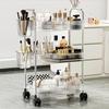 Acrylic Rolling Utility Cart, Clear Storage Carts with Wheels,Mobile Trolley Cart with Handle and 2 Hanging Baskets,Multifunctional Storage Organizer