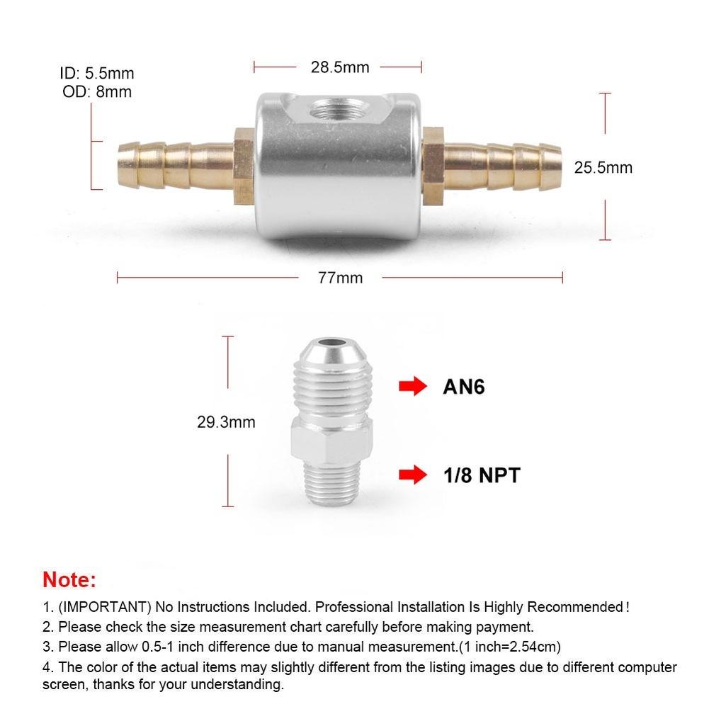 0-160 Psi Range Fuel Pressure Gauge AN6 Adapter Kit