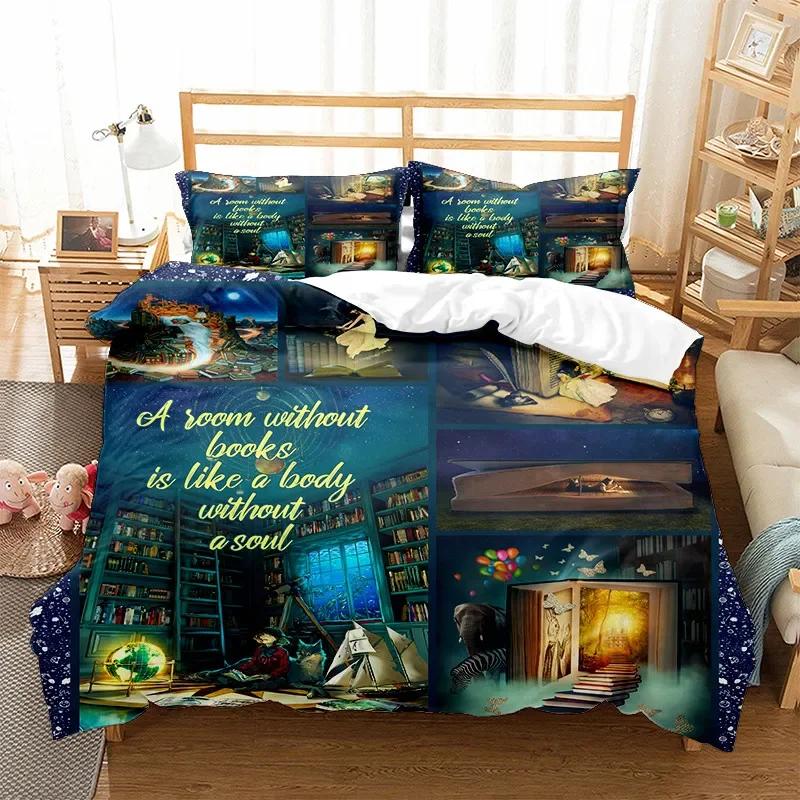 Book Duvet Cover Library Bookshelf Bedding Set Microfiber 3D Print Comforter Cover Full Twin King For Kids Teen With Pillowcases