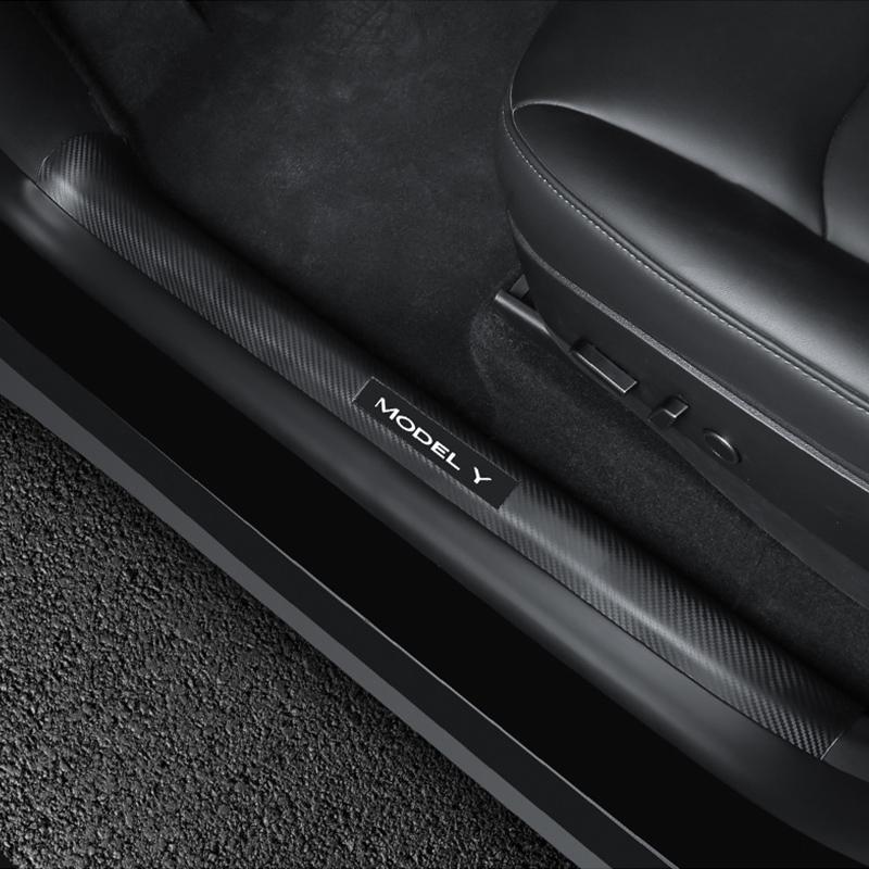 2/4/8PCS Front Rear Door Sill Protector Cover For Tesla Model 3/Y  Carbon Fiber Anti Kick ABS Pedal Guards Inner Strip Threshold
