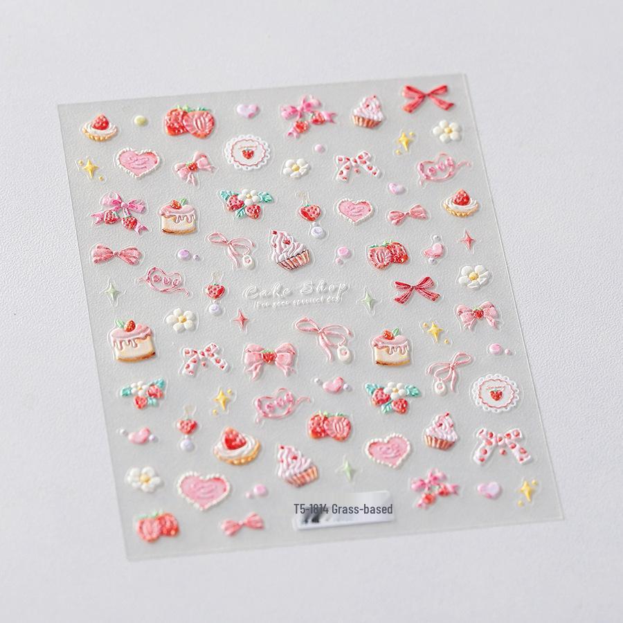 Magico Strawberry Mousse Cartoon Embossed Nail Stickers - Matte, Thin, Transparent Nail Art Decals (TS-3814)