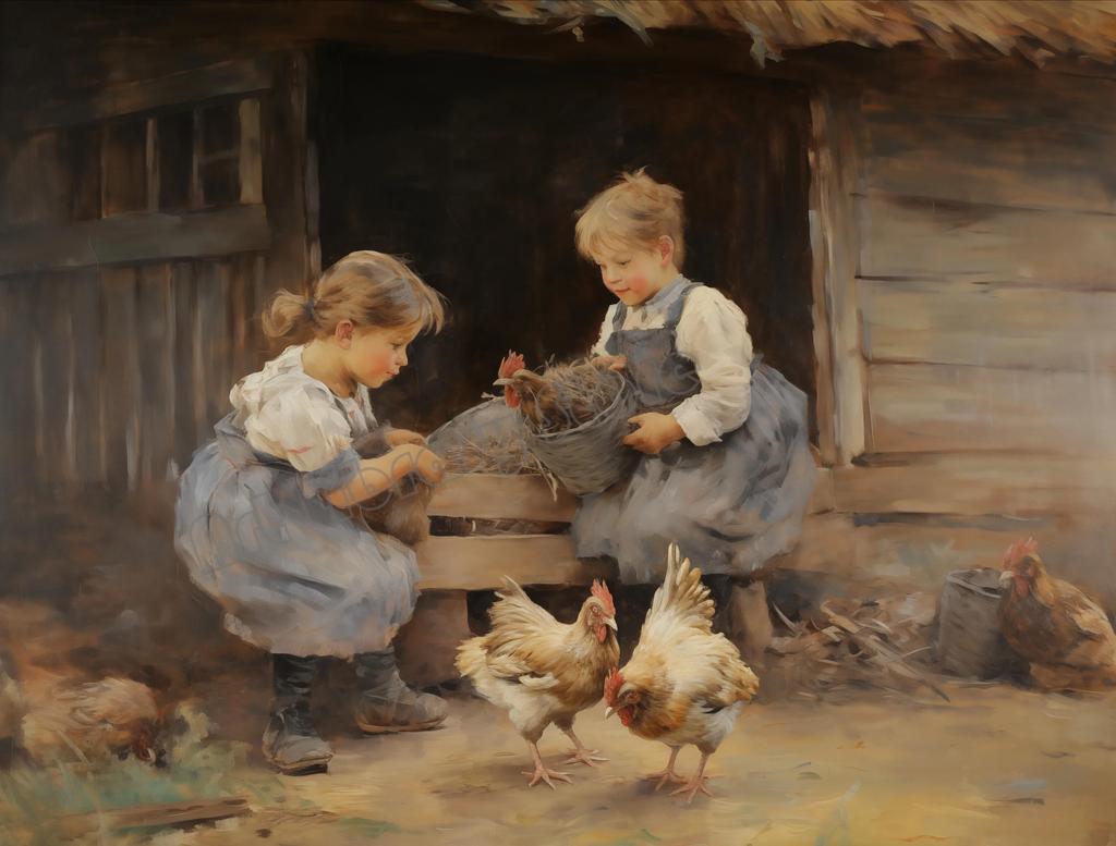Rustic Chicken Hens Farmhouse Countryside Landscape Animals Poster Wall Art Pictures Canvas Painting Home Kitchen Decor