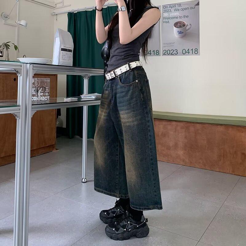 JYL Men s Cropped Jeans Summer Loose Washed Vintage Straight Denim S бездна