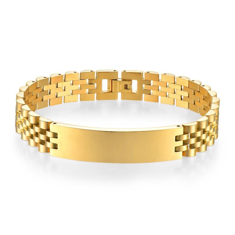 Stainless Steel Engraved Bracelet Men Adjustable 12mm Solid Geometric Curb Link Chain Jewelry