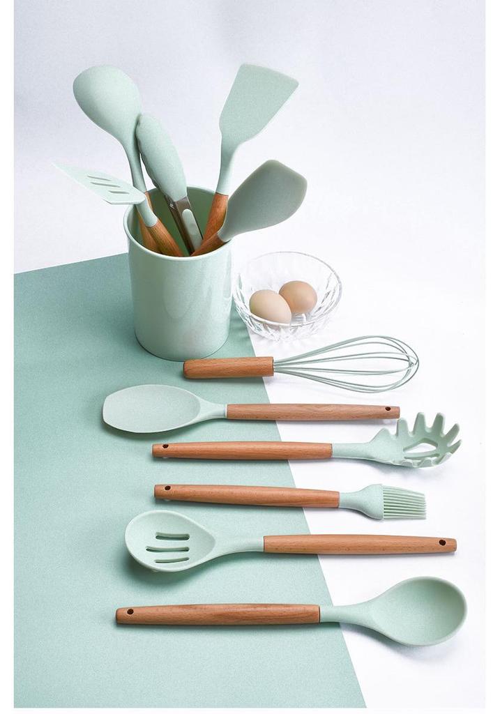 Creative Non-stick Silicone Cookware Set with Wooden Handles