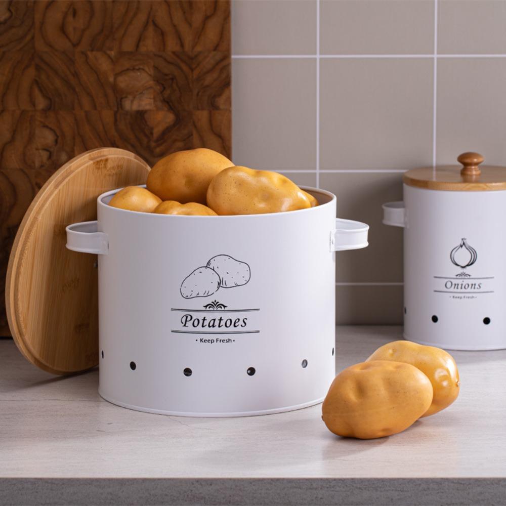 Carbon Steel Garlic Storage Bin with Lid Potato Storage Container  Farmhouse