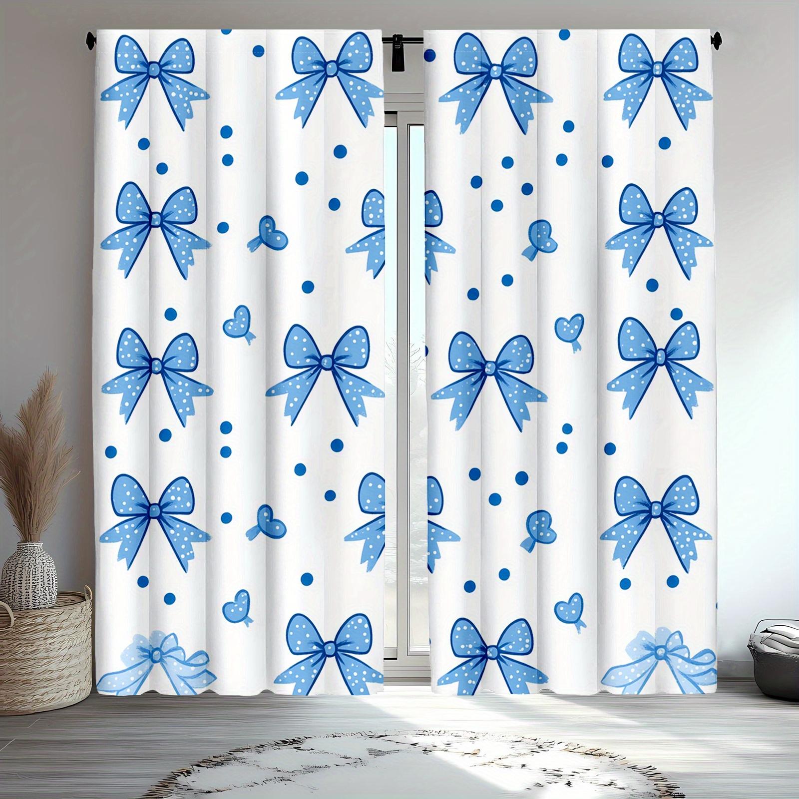 

Chic Bow Geometric Print Curtains Polyester Fabric Suitable Bedroom Living Room Decoration Curtain Set Of 2 Made Washable Area Ready W100*H70(CM)-Hooks&2PCS