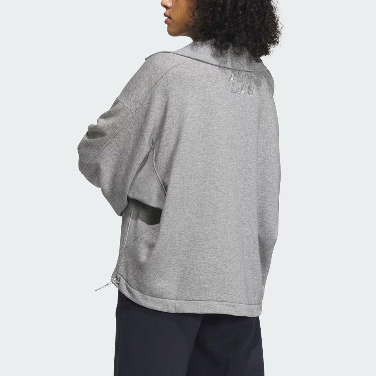 Adidas All Szn Fleece Half-Zip Top Solid Color Letter Embroidery Detail Sports Half-Zip Jacket Women Tops Medium-Heather-Gray IZ4560